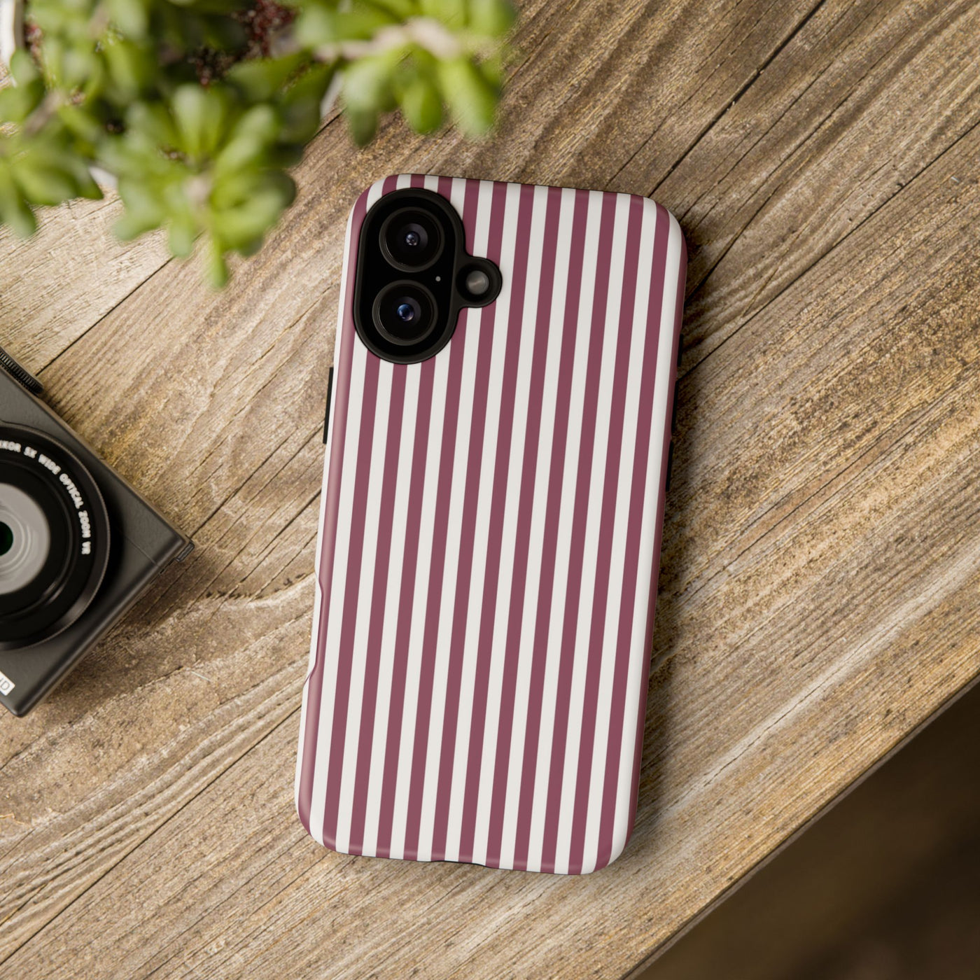 Tough Premium Old Claret Stripes Phone Case Gift for Her - For Apple iPhone 16 Pro Max 16e iPhone 15 Pro iPhone Iphone 14 Plus 13 Pro 12 SE XR - Studio40ParkLane