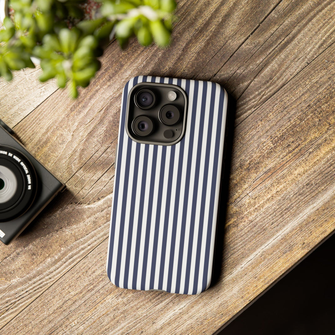 Tough Premium Navy Blue Stripes Phone Case Gift for Her - For Apple iPhone 16 Pro Max 16e iPhone 15 Pro iPhone Iphone 14 Plus 13 Pro 12 SE XR - Studio40ParkLane