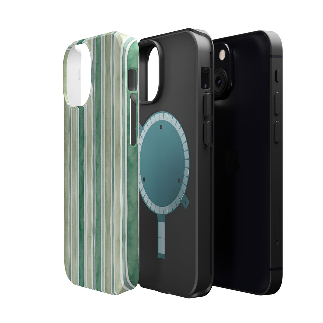 Aesthetic Tough Magsafe Green Stripes Watercolor Phone Case - For iPhone 17 Pro Max iPhone 16 Pro iPhone 15 Iphone 14 Plus 13 Pro 12 11 10 - Studio40ParkLane