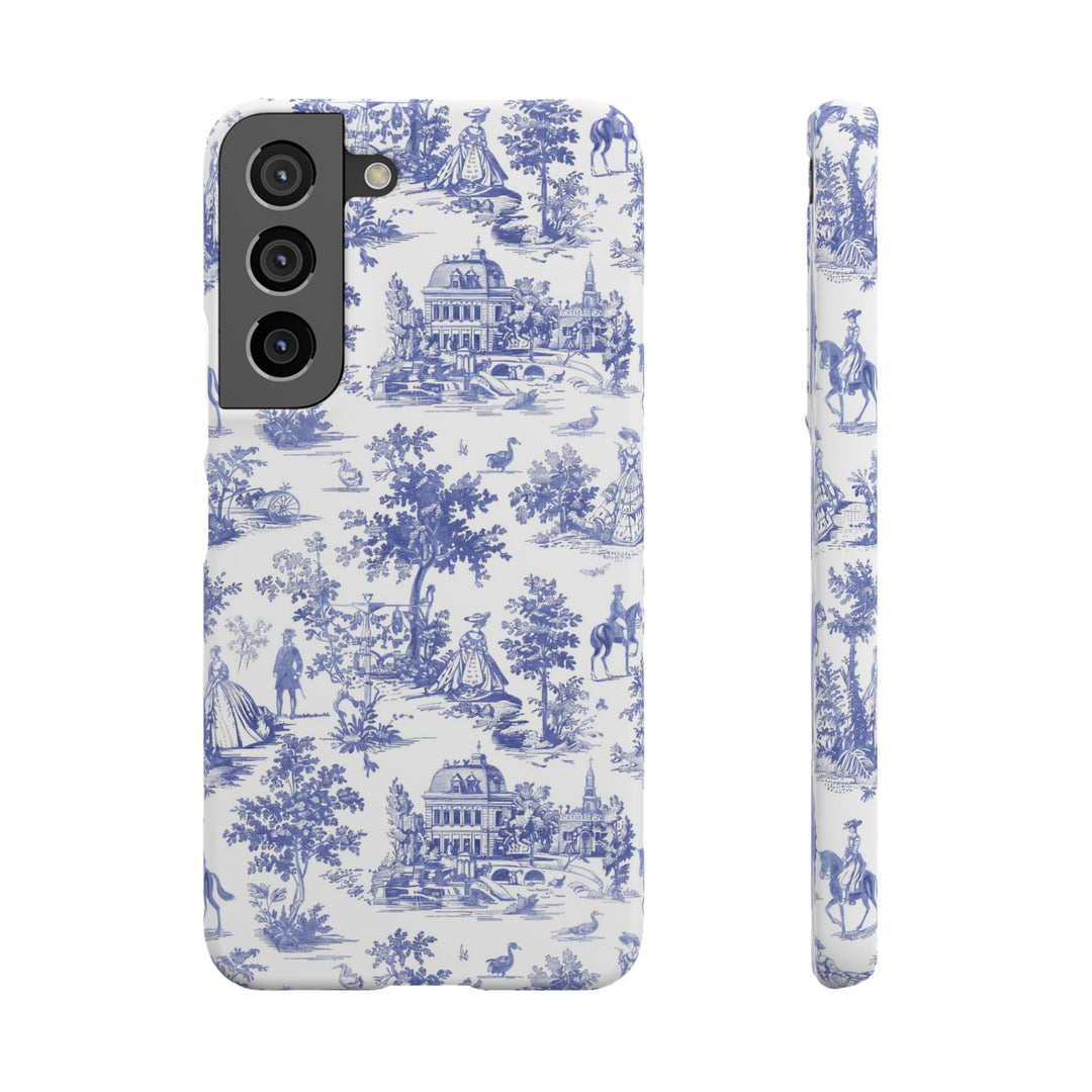 Sleek Snap Blue French Toile Cute Phone Case for iPhone 16 15 14 13 12 11 X Xs Max Xr Pro Plus Samsung Galaxy S24 S23 S22 S21 S20 Note Ultra