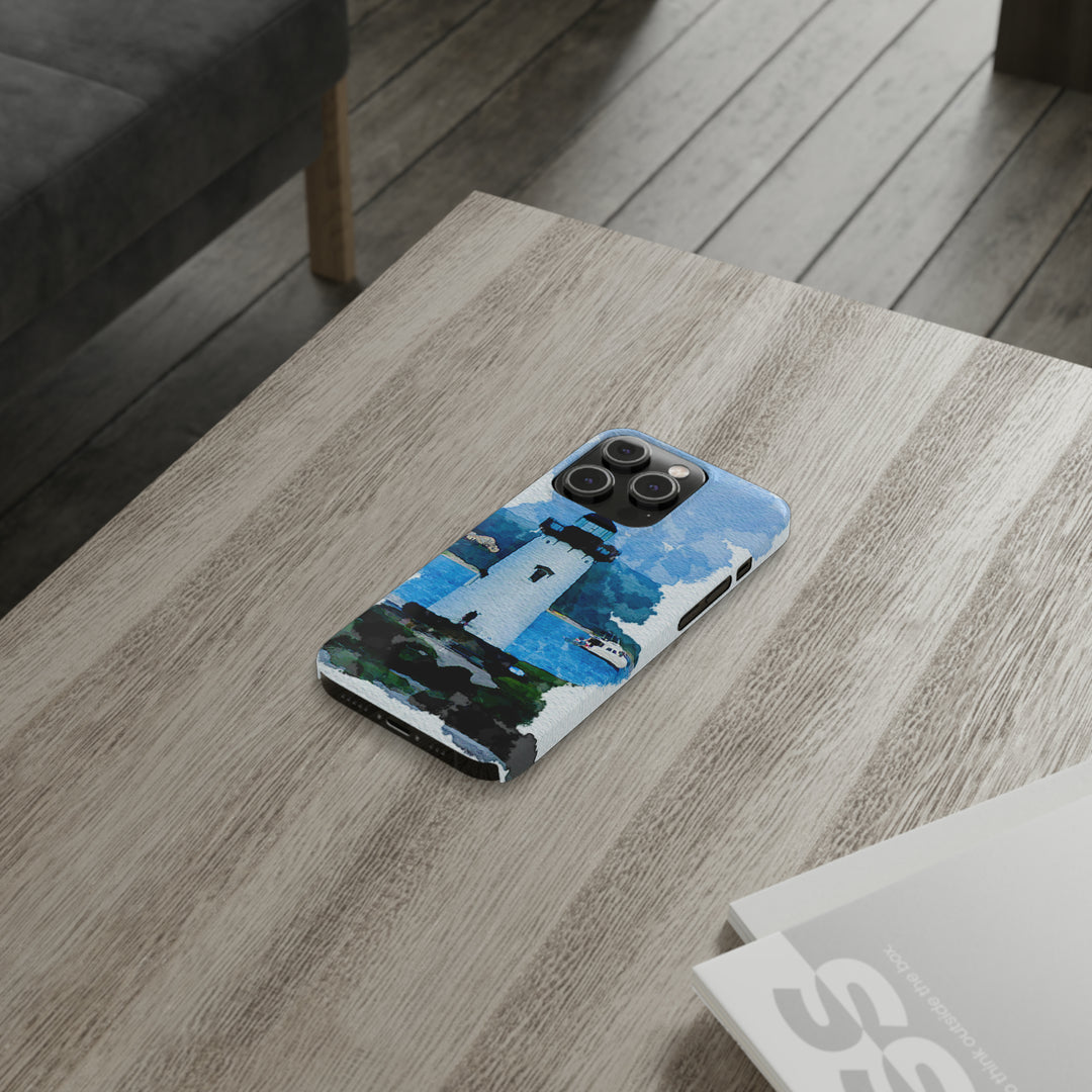 Slim Cute Phone Cases for Iphone - | iPhone 15 Case | iPhone 15 Pro Max Case, Iphone 14 Case, Iphone 14 Pro Max, Iphone 13, Beach Lighthouse Blue - Studio40ParkLane