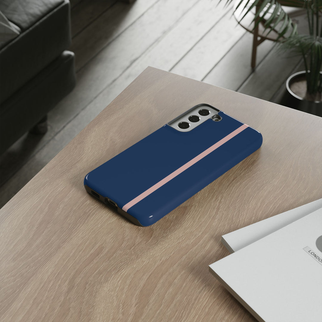Tough Phone Case Navy Blue Orange Stripe iPhone 18 17 16 15 14 13 12 Pro Max Plus, Samsung Galaxy S26 S25 S24 Ultra Cute Preppy Sport - Studio40ParkLane