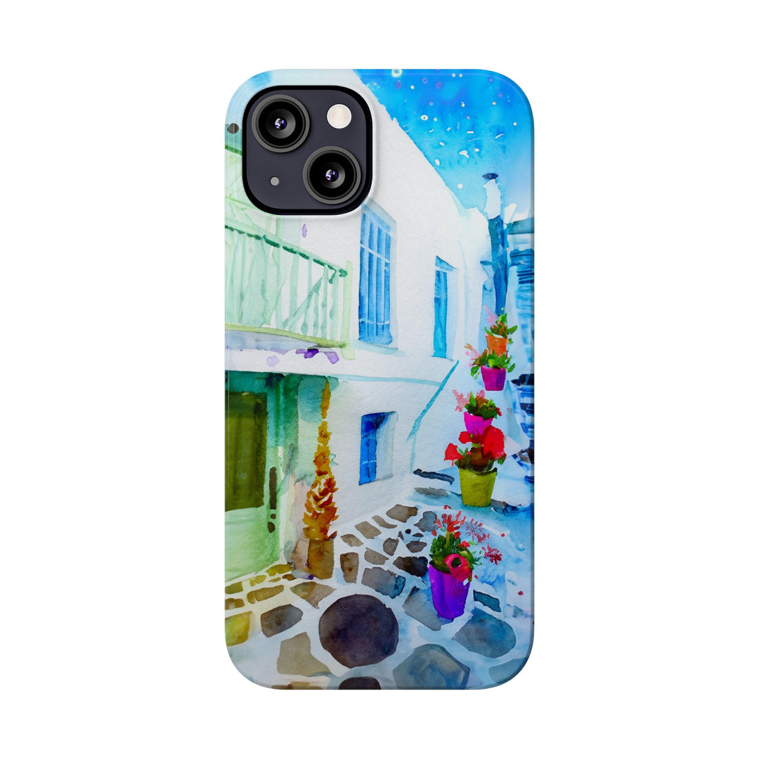 Slim Cute Phone Cases for Iphone | iPhone 15 Case | iPhone 15 Pro Max Case, Iphone 14, Iphone 14 Pro Max, Iphone 13, Colorful Greek Alley Watercolor - Studio40ParkLane