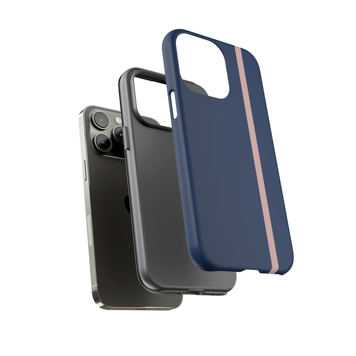 Tough Phone Case Navy Blue Orange Stripe iPhone 18 17 16 15 14 13 12 Pro Max Plus, Samsung Galaxy S26 S25 S24 Ultra Cute Preppy Sport - Studio40ParkLane