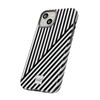Custom Personalized Aesthetic Stripes Black White Tough Phone Case - For iPhone 17 Pro Max iPhone 16 Pro iPhone 15 Iphone 14 Plus 13 12 11 - Studio40ParkLane
