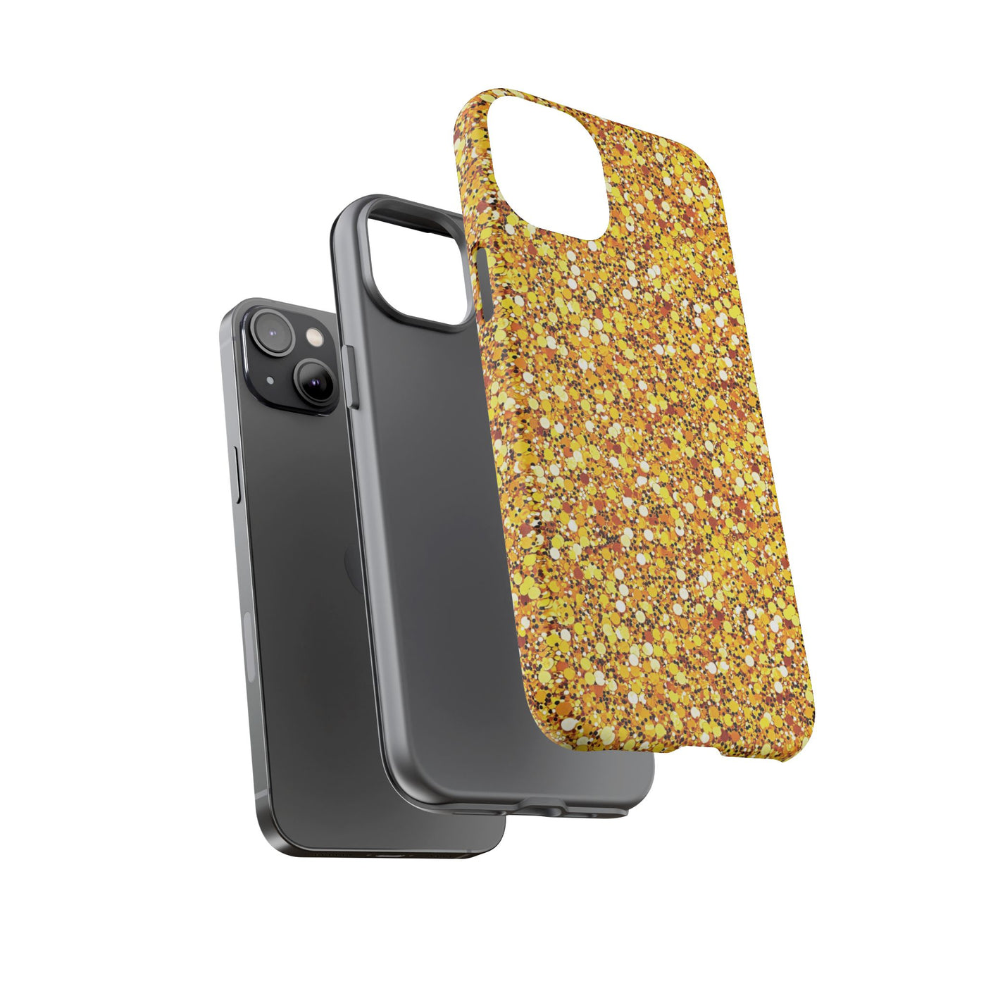 Chic Gold Faux Play on Glitter Effect Cute Phone Case, for IPhone 16 pro Max | Iphone 15, Iphone 14, IPhone 13 Case, 11 8 7, Samsung Galaxy S24, S23, S22, S21, 2 Layer Protection