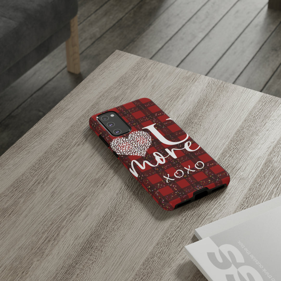 Cute Samsung Phone Cases, Designer Samsung Galaxy S23 Phone Case, Samsung S22 Case, Samsung S21 Case, Samsung S20 Case, Red Plaid Love You - Studio40ParkLane