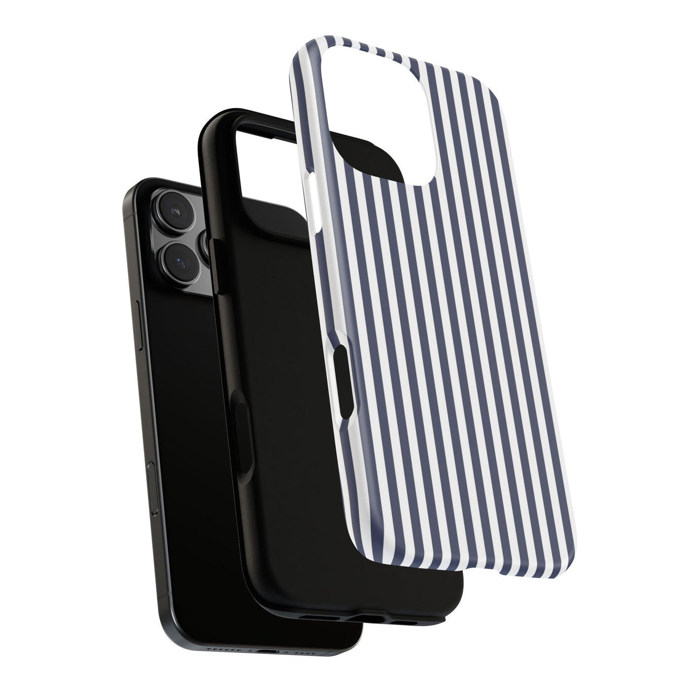 Tough Premium Navy Blue Stripes Phone Case Gift for Her - For Apple iPhone 16 Pro Max 16e iPhone 15 Pro iPhone Iphone 14 Plus 13 Pro 12 SE XR - Studio40ParkLane