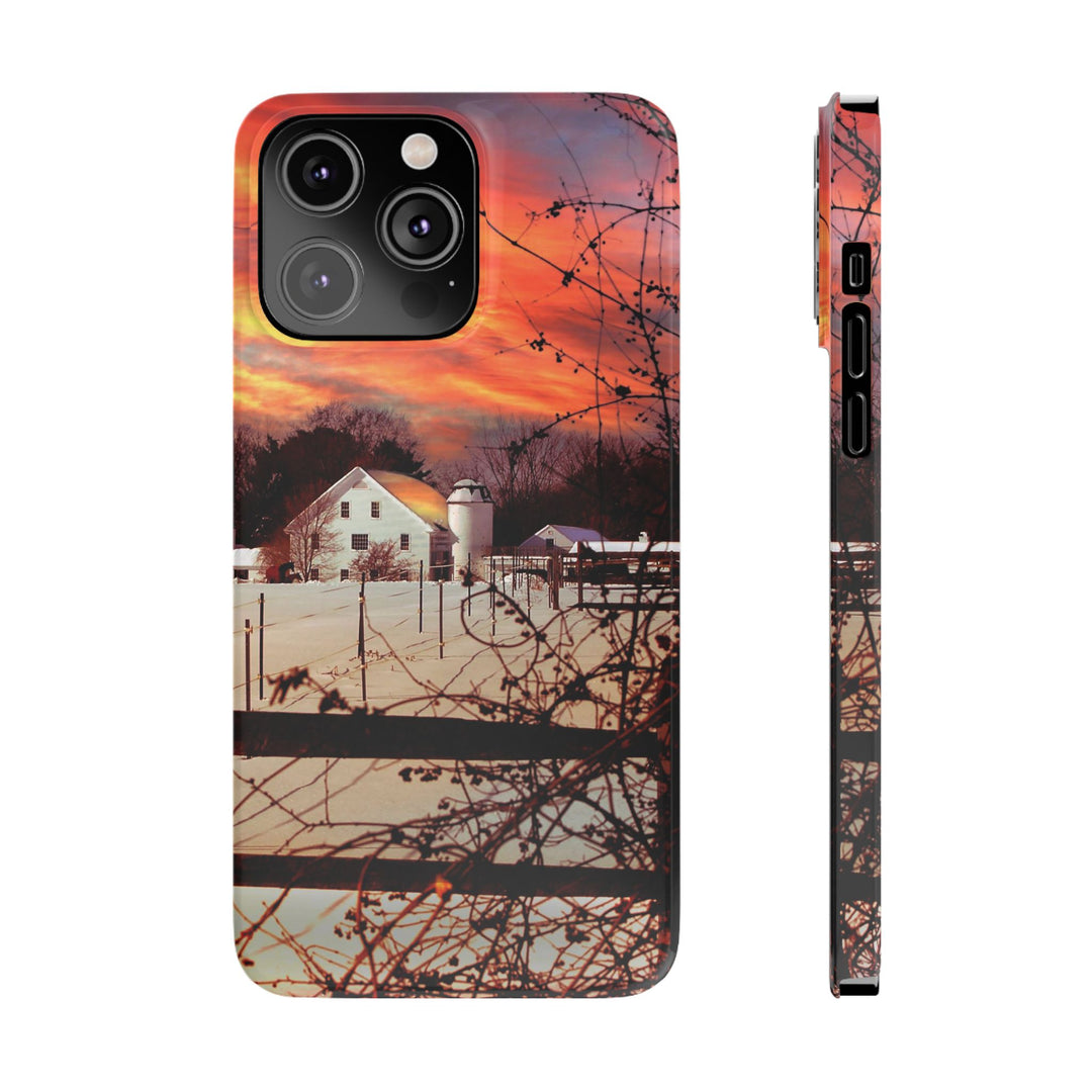 Slim Cute Phone Cases for Iphone - | iPhone 15 Case | iPhone 15 Pro Max Case, Iphone 14 Case, Iphone 14 Pro Max, Iphone 13, New England Winter Sunset - Studio40ParkLane