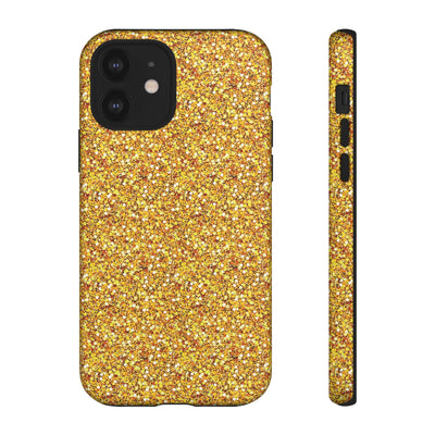 Chic Gold Faux Play on Glitter Effect Cute Phone Case, for IPhone 16 pro Max | Iphone 15, Iphone 14, IPhone 13 Case, 11 8 7, Samsung Galaxy S24, S23, S22, S21, 2 Layer Protection