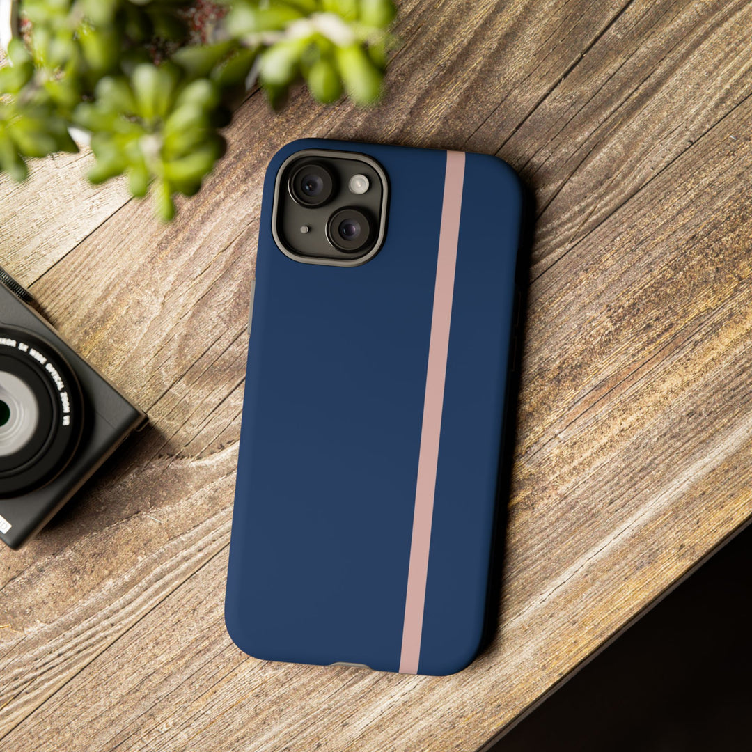 Tough Phone Case Navy Blue Orange Stripe iPhone 18 17 16 15 14 13 12 Pro Max Plus, Samsung Galaxy S26 S25 S24 Ultra Cute Preppy Sport - Studio40ParkLane