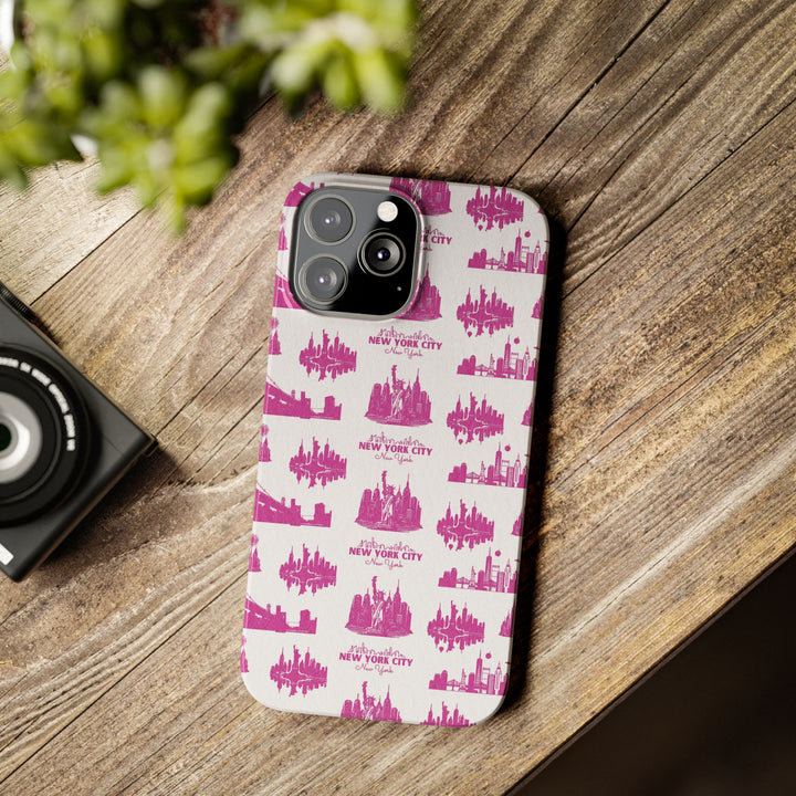 Slim New York Skyline Pink Collage Coquette Gift for Her Cute Phone Cases for Iphone 16 Pro Max | iPhone 15 Case | iPhone 15 Pro Max Case, Iphone 14, Iphone 14 Pro Max, Iphone 13 12 11 8 7 - Studio40ParkLane