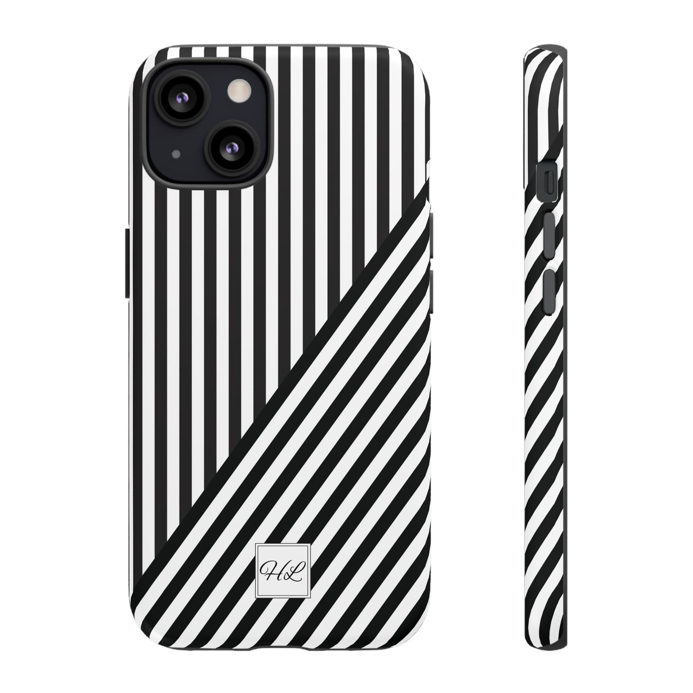 Custom Personalized Aesthetic Stripes Black White Tough Phone Case - For iPhone 17 Pro Max iPhone 16 Pro iPhone 15 Iphone 14 Plus 13 12 11 - Studio40ParkLane