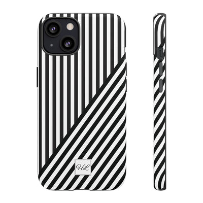 Custom Personalized Aesthetic Stripes Black White Tough Phone Case - For iPhone 17 Pro Max iPhone 16 Pro iPhone 15 Iphone 14 Plus 13 12 11 - Studio40ParkLane