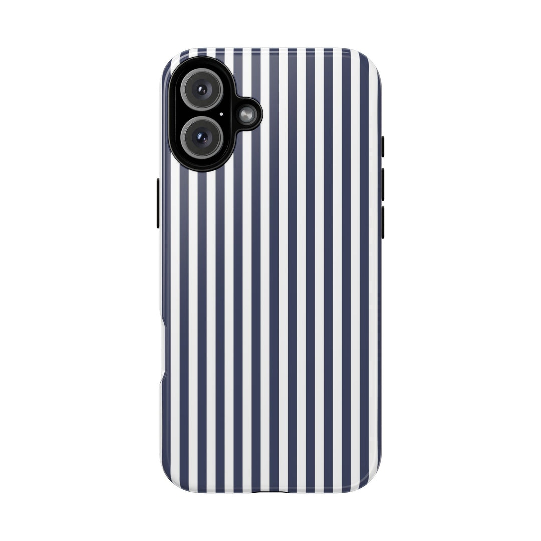Tough Premium Navy Blue Stripes Phone Case Gift for Her - For Apple iPhone 16 Pro Max 16e iPhone 15 Pro iPhone Iphone 14 Plus 13 Pro 12 SE XR - Studio40ParkLane