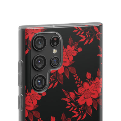 Cute Flexi Samsung Phone Cases, Red Black Flowers Galaxy S23 Phone Case, Samsung S22 Case, Samsung S21 Case, S20 Plus