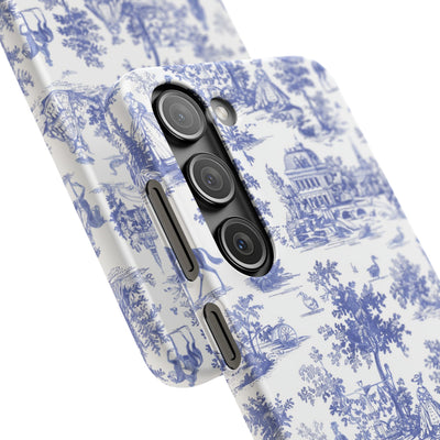 Snap Blue Vintage French Toile Cute Phone Cases for Samsung Galaxy S24, S23, S22, S21, S20, Plus, Ultra, Iphone 16, 15, 14, Pro and Max