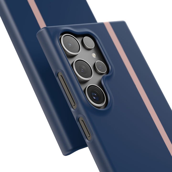 Sleek Navy Blue Pink Stripe Snap Phone Case for iPhone 18 17 16 15 14 13 Pro Max, Samsung Galaxy S26 S25 Ultra Lightweight Cute Phone Case - Studio40ParkLane