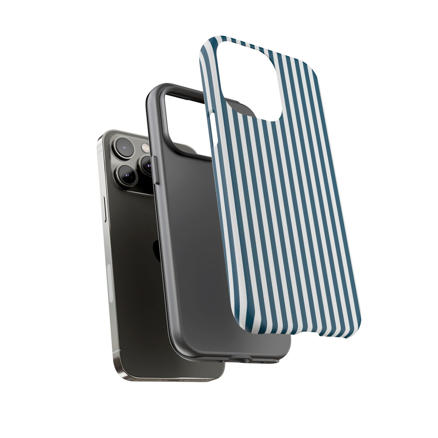 Tough Premium Teal Blue Stripes Phone Case Gift for Her - For Apple iPhone 16 Pro Max 16e iPhone 15 Pro iPhone Iphone 14 Plus 13 Pro 12 SE XR - Studio40ParkLane