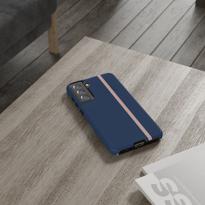 Tough Phone Case Navy Blue Orange Stripe iPhone 18 17 16 15 14 13 12 Pro Max Plus, Samsung Galaxy S26 S25 S24 Ultra Cute Preppy Sport - Studio40ParkLane
