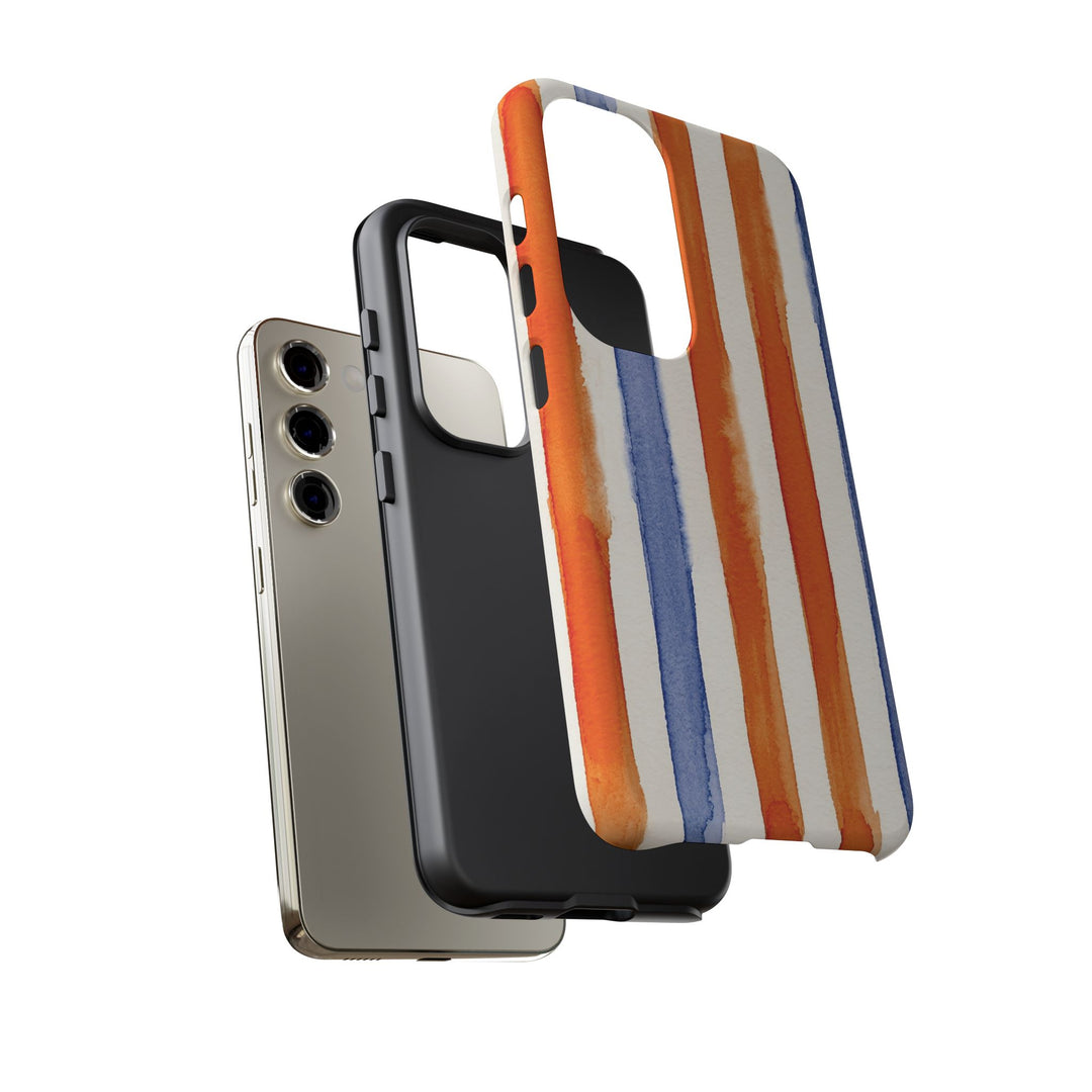 Tough Cute Blue Orange Stripes Phone Case, for IPhone 17 Pro Max | Iphone 17 Air, Iphone 16, IPhone 15, 14 13 12, Samsung Galaxy S26, S25, S24, S23 - Studio40ParkLane