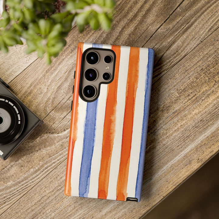 Tough Cute Blue Orange Stripes Phone Case, for IPhone 17 Pro Max | Iphone 17 Air, Iphone 16, IPhone 15, 14 13 12, Samsung Galaxy S26, S25, S24, S23 - Studio40ParkLane