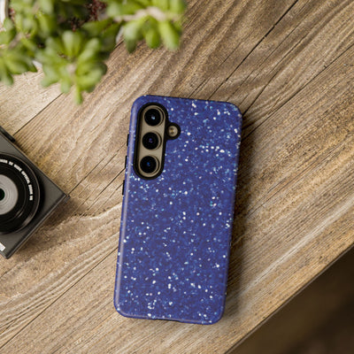 Chic Blue Faux Play on Glitter Effect Cute Phone Case, for IPhone 16 pro Max | Iphone 15, Iphone 14, IPhone 13 Case, 11 8 7, Samsung Galaxy S24, S23, S22, S21, 2 Layer Protection