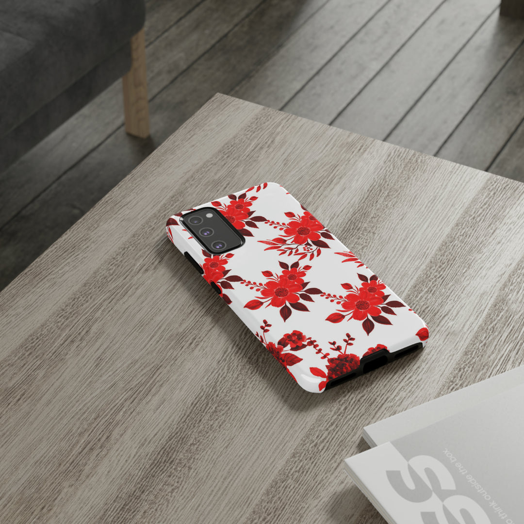 Cute Samsung Phone Case | Aesthetic Samsung Phone Case | Galaxy S23, S22, S21, S20 | Red White Flowers, Protective Phone Case - Studio40ParkLane