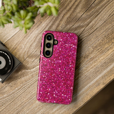 Chic Pink Faux Play on Glitter Effect Cute Phone Case, for IPhone 16 pro Max | Iphone 15, Iphone 14, IPhone 13 Case, 11 8 7, Samsung Galaxy S24, S23, S22, S21, 2 Layer Protection