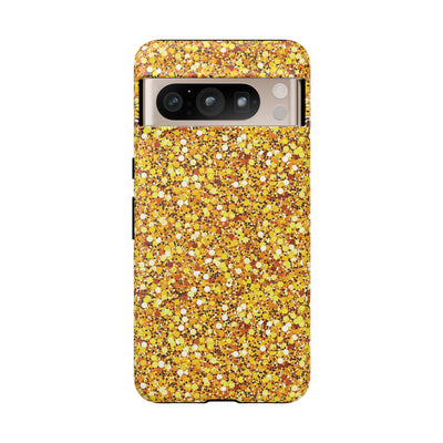 Chic Gold Faux Play on Glitter Effect Cute Phone Case, for IPhone 16 pro Max | Iphone 15, Iphone 14, IPhone 13 Case, 11 8 7, Samsung Galaxy S24, S23, S22, S21, 2 Layer Protection