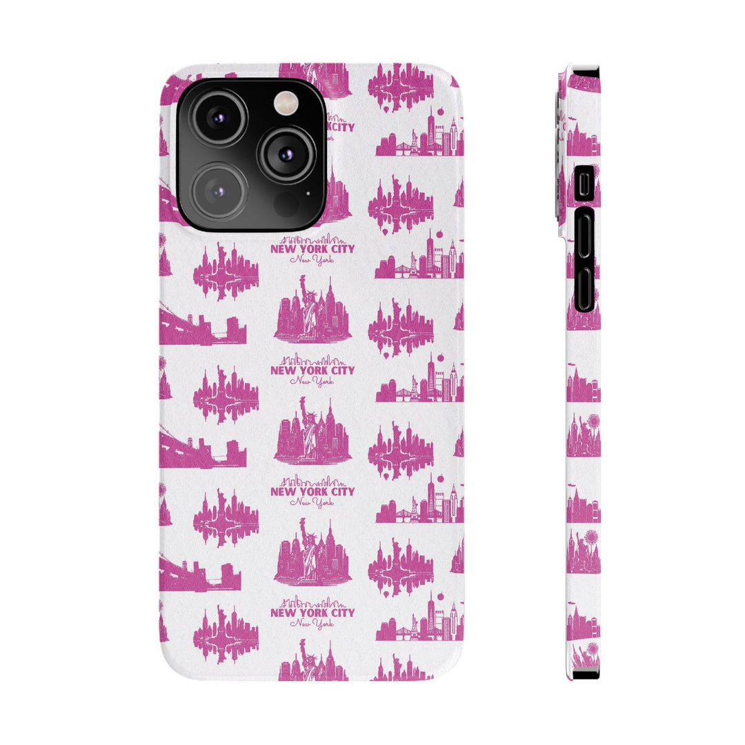 Slim New York Skyline Pink Collage Coquette Gift for Her Cute Phone Cases for Iphone 16 Pro Max | iPhone 15 Case | iPhone 15 Pro Max Case, Iphone 14, Iphone 14 Pro Max, Iphone 13 12 11 8 7 - Studio40ParkLane