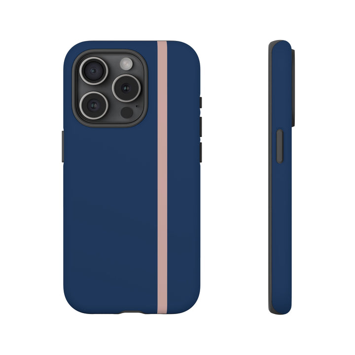 Tough Phone Case Navy Blue Orange Stripe iPhone 18 17 16 15 14 13 12 Pro Max Plus, Samsung Galaxy S26 S25 S24 Ultra Cute Preppy Sport - Studio40ParkLane