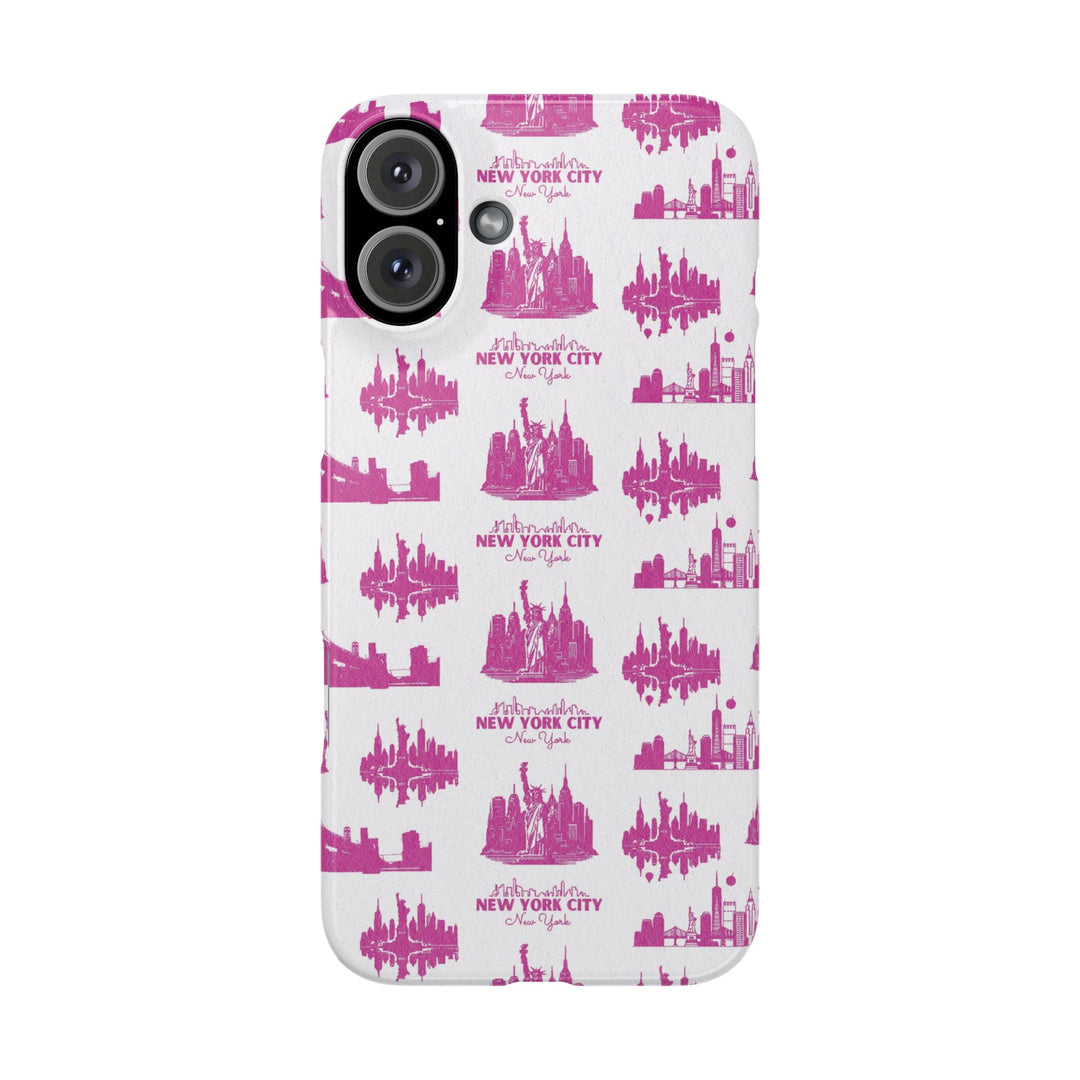 Slim New York Skyline Pink Collage Coquette Gift for Her Cute Phone Cases for Iphone 16 Pro Max | iPhone 15 Case | iPhone 15 Pro Max Case, Iphone 14, Iphone 14 Pro Max, Iphone 13 12 11 8 7 - Studio40ParkLane