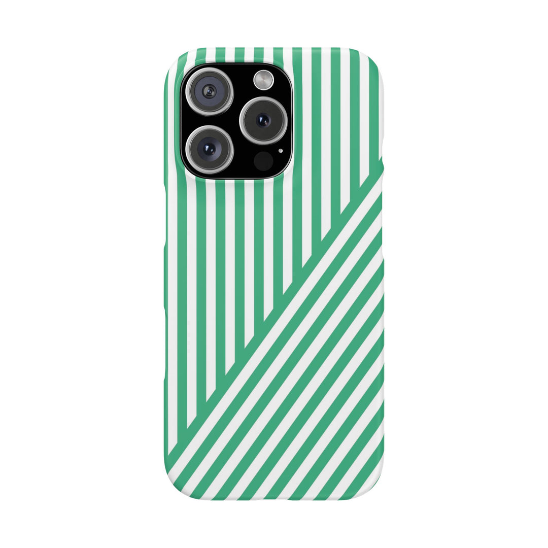 Aesthetic Emerald Stripes Cute Phone Case Sleek Snap - For iPhone 17 Pro Max iPhone 16 Pro iPhone 15 Iphone 14 Plus 13 Pro 12 11 10 Gift