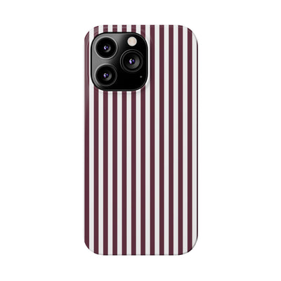 Slim Burgundy Wine Striped Cute Phone Case for Iphone 16 - | iPhone 15 Pro Max Case | iPhone 14 Case Iphone 13 12 11 10 9 8 7 Gift for Her - Studio40ParkLane