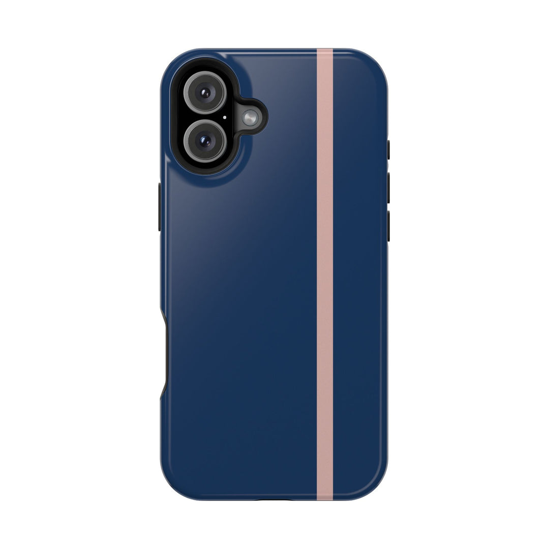 MagSafe Navy Blue Blush Pink Stripe Tough Phone Case iPhone 18 17 16 15 14 13 Pro Max Samsung Galaxy S26 Dual Layer Modern Luxury Cover - Studio40ParkLane