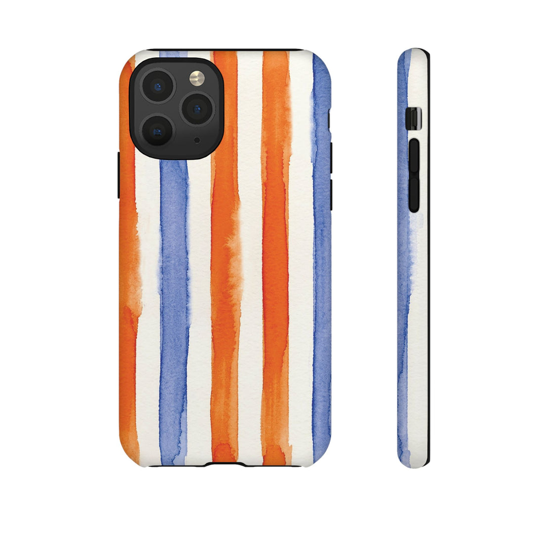 Tough Cute Blue Orange Stripes Phone Case, for IPhone 17 Pro Max | Iphone 17 Air, Iphone 16, IPhone 15, 14 13 12, Samsung Galaxy S26, S25, S24, S23 - Studio40ParkLane