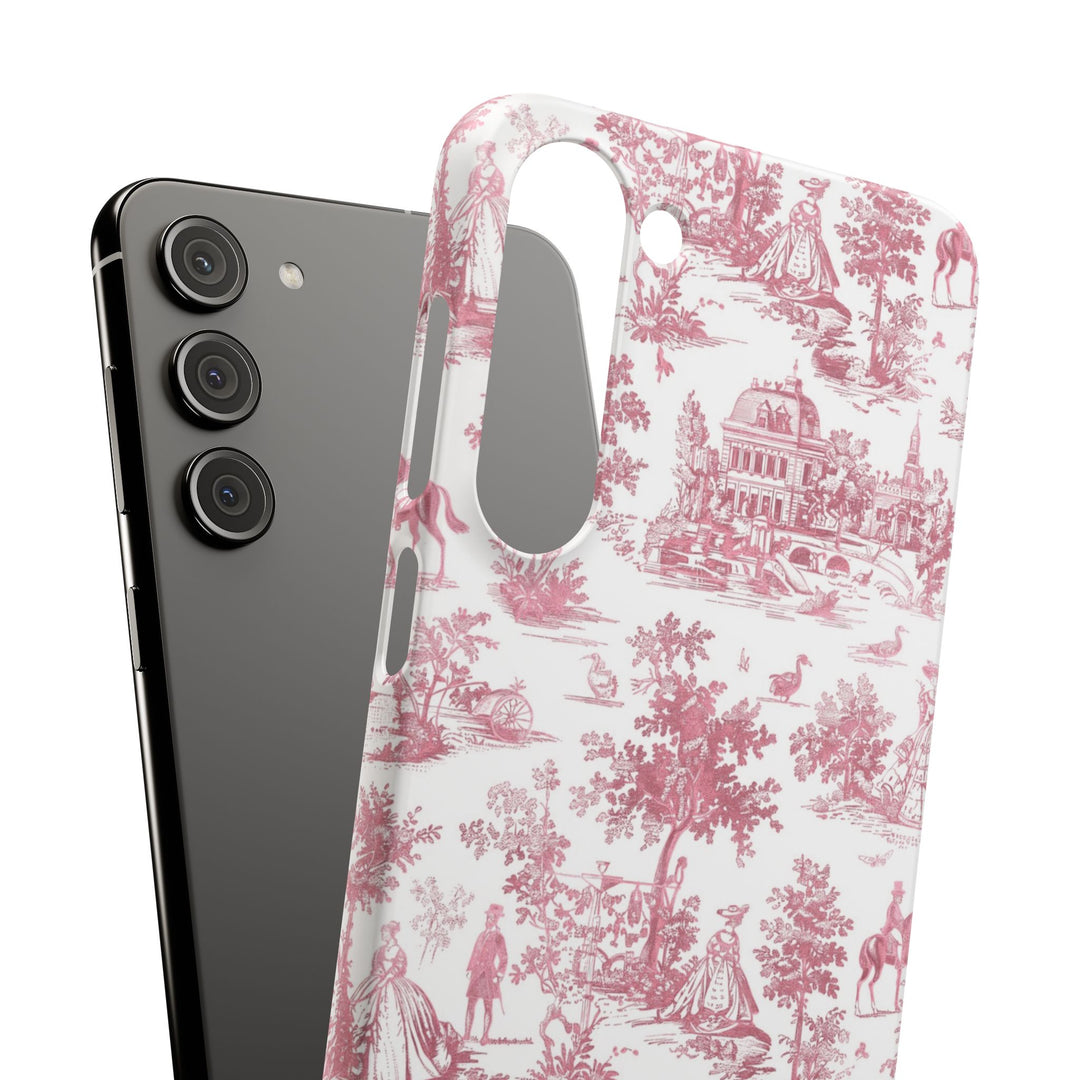 Sleek Snap Pink French Toile Cute Phone Case for iPhone 16 15 14 13 12 11 X Xs Max Xr Pro Plus Samsung Galaxy S24 S23 S22 S21 S20 Note Ultra