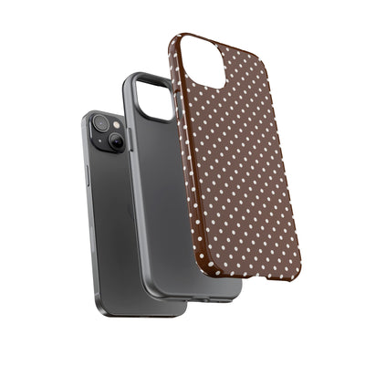 Aesthetic Tough Mocha Brown Polka Dots Premium Phone Case - For iPhone 17 Pro Max iPhone 16 Pro iPhone 15 Iphone 14 Plus 13 Pro 12 11 10 - Studio40ParkLane