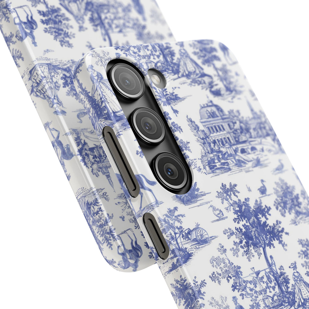Sleek Snap Blue French Toile Cute Phone Case for iPhone 16 15 14 13 12 11 X Xs Max Xr Pro Plus Samsung Galaxy S24 S23 S22 S21 S20 Note Ultra