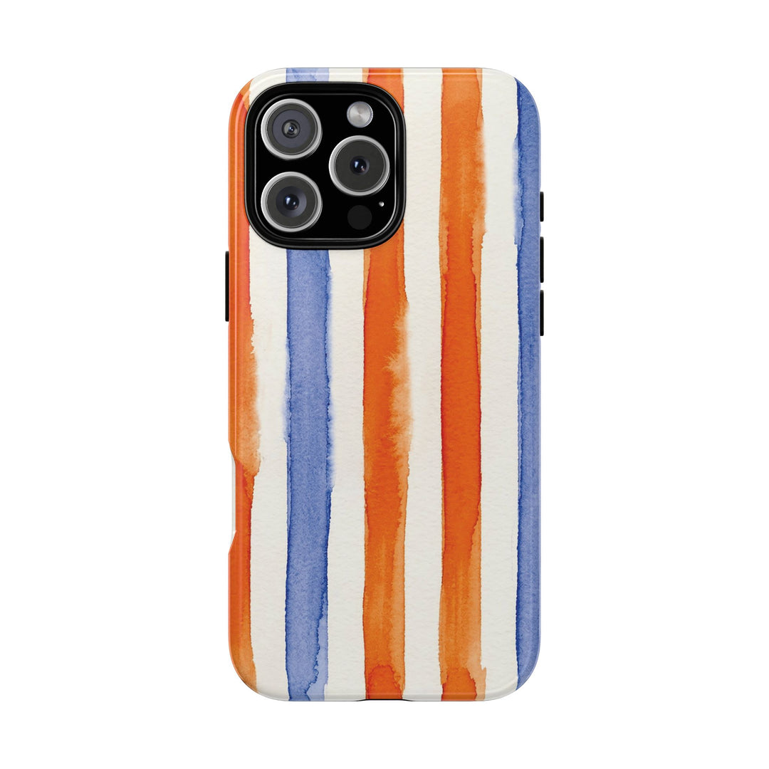Tough Cute Blue Orange Stripes Phone Case, for IPhone 17 Pro Max | Iphone 17 Air, Iphone 16, IPhone 15, 14 13 12, Samsung Galaxy S26, S25, S24, S23 - Studio40ParkLane