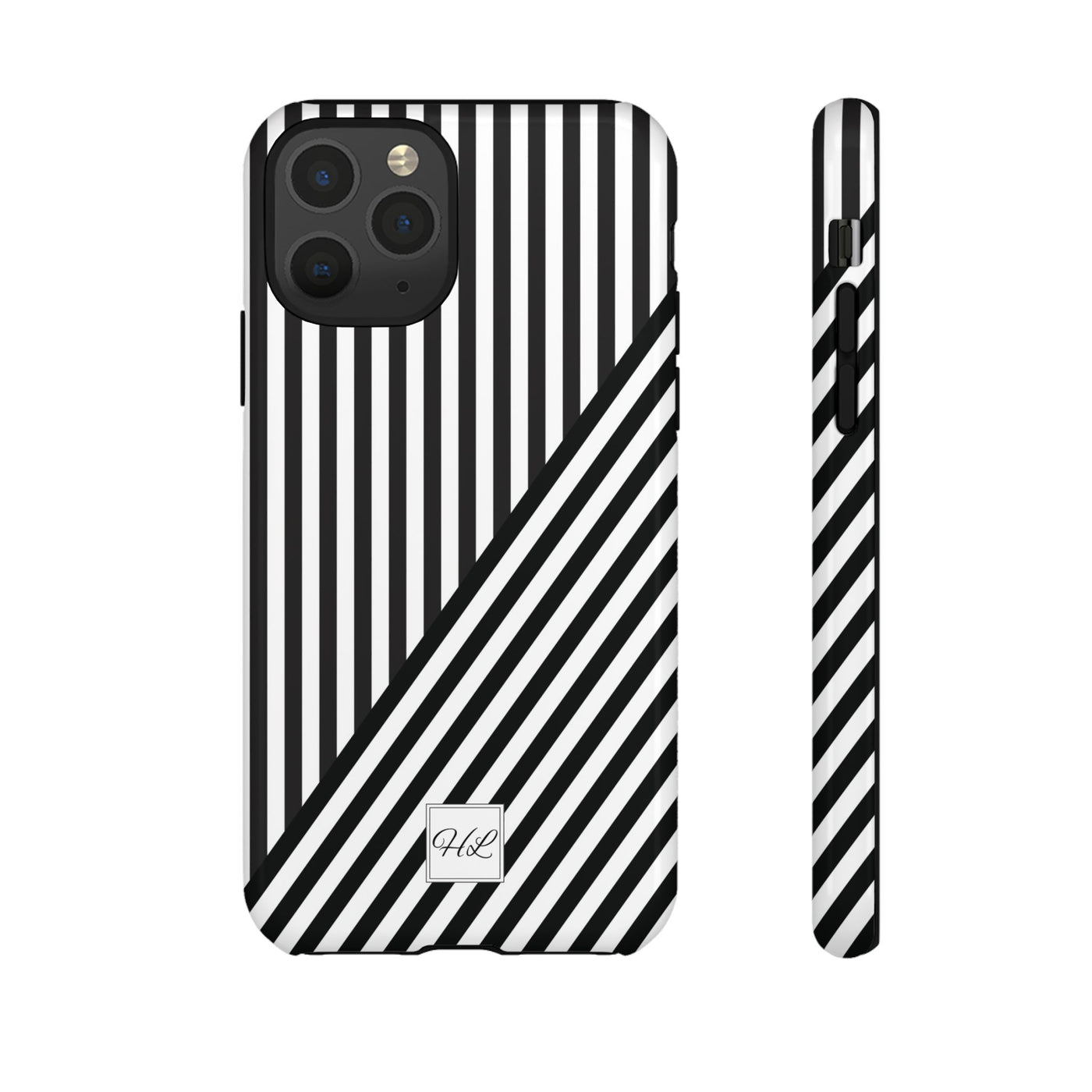 Custom Personalized Aesthetic Stripes Black White Tough Phone Case - For iPhone 17 Pro Max iPhone 16 Pro iPhone 15 Iphone 14 Plus 13 12 11 - Studio40ParkLane