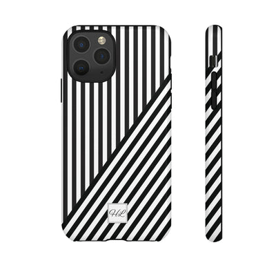 Custom Personalized Aesthetic Stripes Black White Tough Phone Case - For iPhone 17 Pro Max iPhone 16 Pro iPhone 15 Iphone 14 Plus 13 12 11 - Studio40ParkLane
