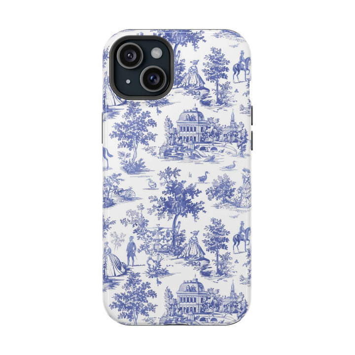 Blue Toile Magnetic Impact-Resistant Cute Phone Case for Iphone 16, iPhone 15 Pro Max Plus 14, 13, 12, 11 Gift for her - Studio40ParkLane