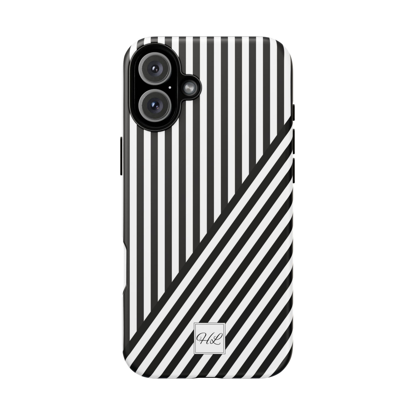 Custom Personalized Aesthetic Stripes Black White Tough Phone Case - For iPhone 17 Pro Max iPhone 16 Pro iPhone 15 Iphone 14 Plus 13 12 11 - Studio40ParkLane