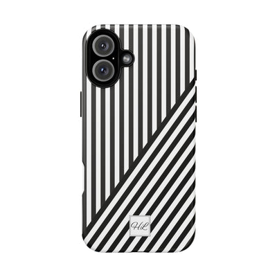 Custom Personalized Aesthetic Stripes Black White Tough Phone Case - For iPhone 17 Pro Max iPhone 16 Pro iPhone 15 Iphone 14 Plus 13 12 11 - Studio40ParkLane