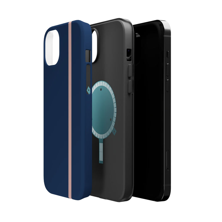 MagSafe Navy Blue Blush Pink Stripe Tough Phone Case iPhone 18 17 16 15 14 13 Pro Max Samsung Galaxy S26 Dual Layer Modern Luxury Cover - Studio40ParkLane