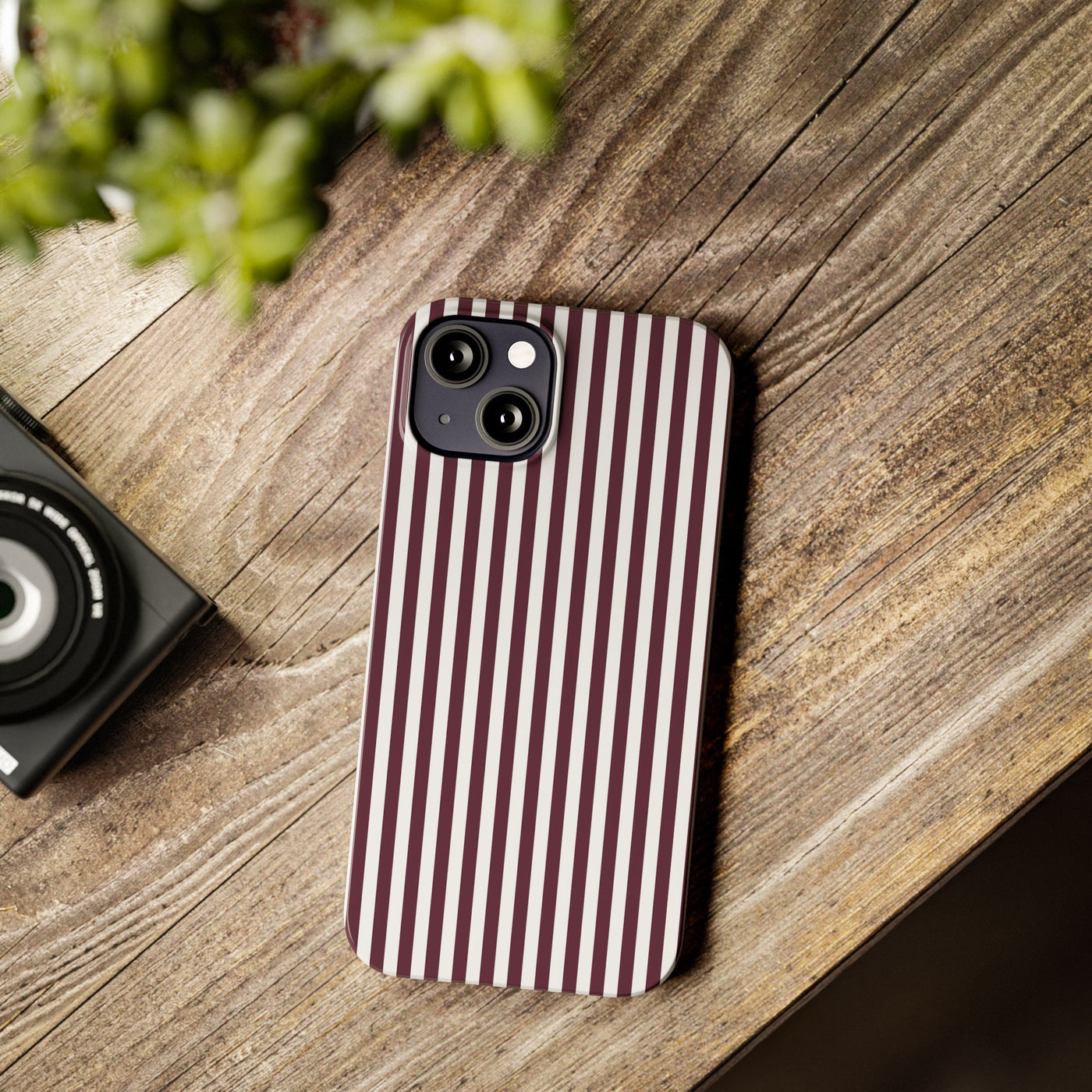Slim Burgundy Wine Striped Cute Phone Case for Iphone 16 - | iPhone 15 Pro Max Case | iPhone 14 Case Iphone 13 12 11 10 9 8 7 Gift for Her - Studio40ParkLane