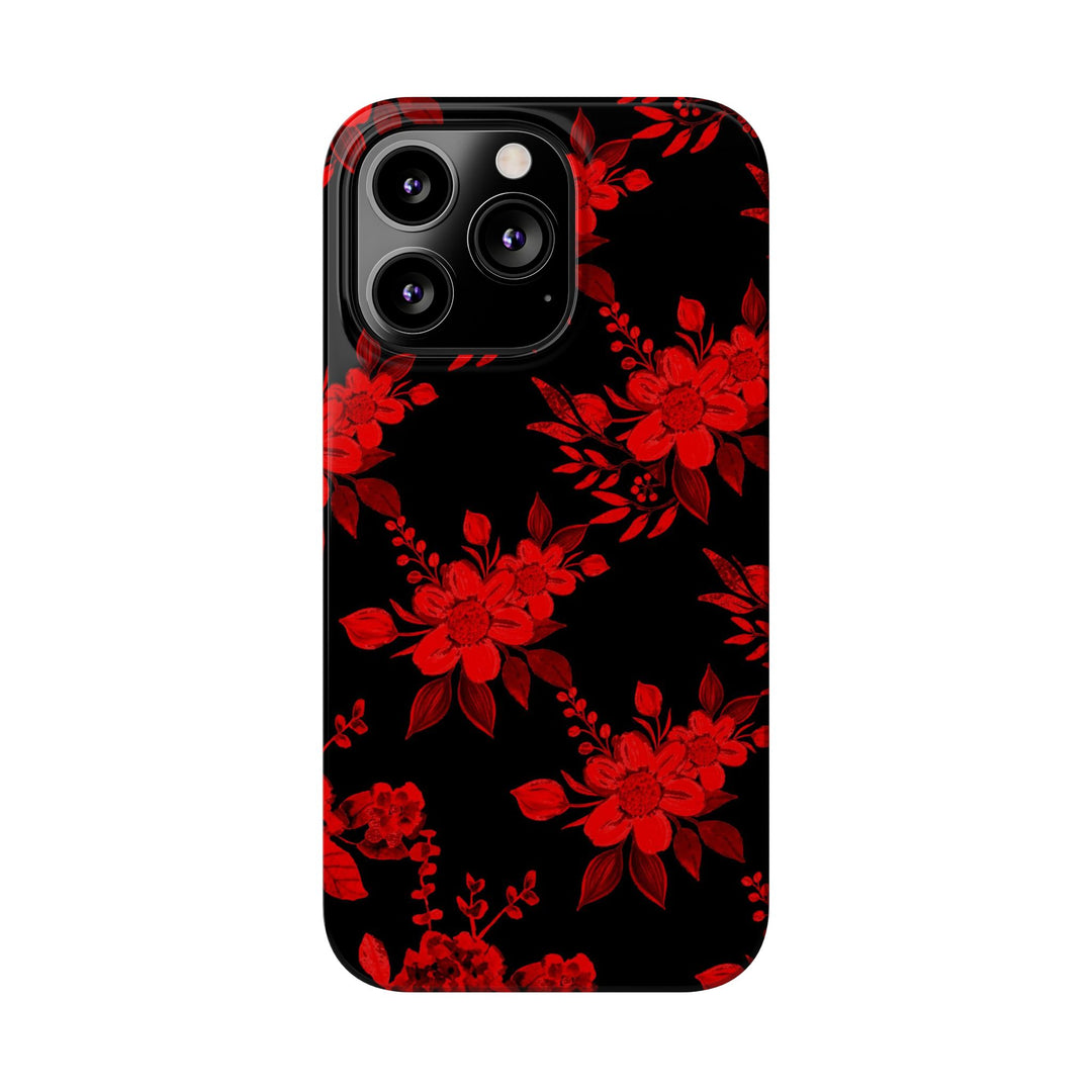 Slim Cute Phone Cases for Iphone - | iPhone 15 Case | iPhone 15 Pro Max Case, Iphone 14 Case, Iphone 14 Pro Max, Iphone 13, Red Black Flowers - Studio40ParkLane