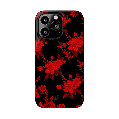 Slim Cute Phone Cases for Iphone - | iPhone 15 Case | iPhone 15 Pro Max Case, Iphone 14 Case, Iphone 14 Pro Max, Iphone 13, Red Black Flowers